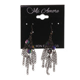 Black & Silver-Tone Colored Metal Dangle-Earrings With tassel Accents #LQE1822