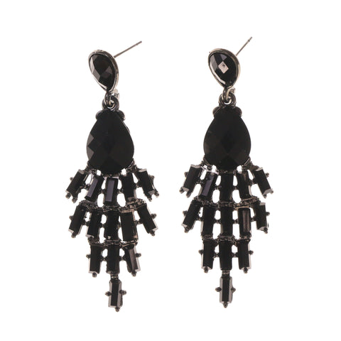 Black & Silver-Tone Metal -Dangle-Earrings Bead Accents #LQE1825