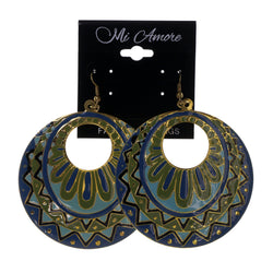 Blue & Gold-Tone Colored Metal Dangle-Earrings #LQE1829