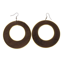 Brown & Gold-Tone Colored Wooden Dangle-Earrings #LQE1832