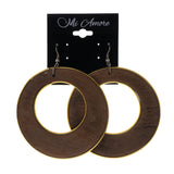 Brown & Gold-Tone Colored Wooden Dangle-Earrings #LQE1832