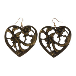 Heart Flower Antique Dangle-Earrings Gold-Tone Color #LQE1835