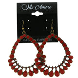 Red & Gold-Tone Colored Metal Dangle-Earrings