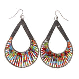 Silver-Tone & Multi Colored Metal Dangle-Earrings With Bead Accents #LQE1843