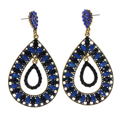 Blue & Gold-Tone Metal -Dangle-Earrings Crystal Accents #LQE1848