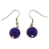 Metal Dangle-Earrings With Bead Accents Purple & Silver-Tone