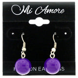 Metal Dangle-Earrings With Bead Accents Purple & Silver-Tone