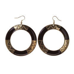 Gold-Tone & Brown Colored Metal Dangle-Earrings #LQE1852