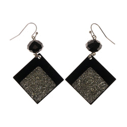Black & Gray Colored Metal Dangle-Earrings With Bead Accents #LQE1859