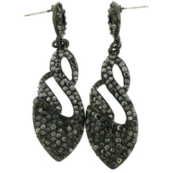 Metal Dangle-Earrings With Crystal Accents Black & Silver-Tone