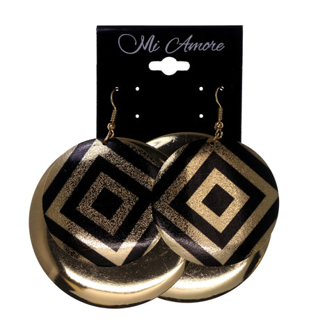 Gold-Tone & Black Colored Metal Dangle-Earrings #LQE1862