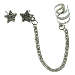 Metal Stud-Earrings With Crystal Accents Silver-Tone