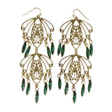 Gold-Tone & Green Colored Metal Dangle-Earrings With Crystal Accents #LQE1871