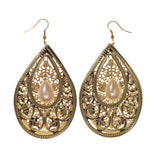 Gold-Tone & White Colored Metal Dangle-Earrings With Bead Accents #LQE1872