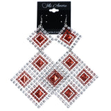 Silver-Tone & Red Colored Acrylic Dangle-Earrings #LQE1879