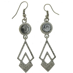 Metal Dangle-Earrings With Crystal Accents Silver-Tone