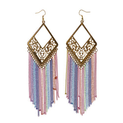 Gold-Tone & Multi Colored Metal Dangle-Earrings With tassel Accents #LQE1880