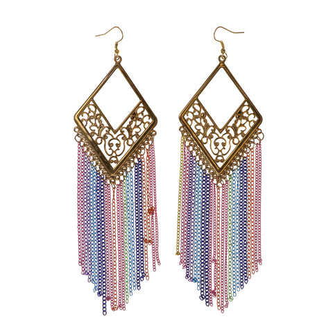 Gold-Tone & Multi Colored Metal Dangle-Earrings With tassel Accents #LQE1880