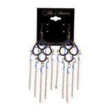 Blue & Silver-Tone Colored Metal Dangle-Earrings With Bead Accents #LQE1884