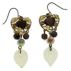 Metal Dangle-Earrings With Bead Accents Gold-Tone & Brown