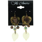 Metal Dangle-Earrings With Bead Accents Gold-Tone & Brown