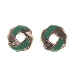 Green & Silver-Tone Colored Metal Stud-Earrings #LQE1891