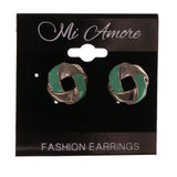 Green & Silver-Tone Colored Metal Stud-Earrings #LQE1891