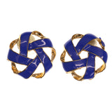 Blue & Gold-Tone Colored Metal Stud-Earrings #LQE1894