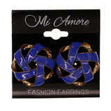 Blue & Gold-Tone Colored Metal Stud-Earrings #LQE1894