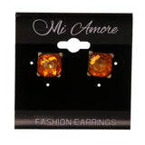 Orange & Gold-Tone Colored Metal Stud-Earrings #LQE1895