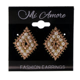 Gold-Tone & White Colored Metal Stud-Earrings With Crystal Accents #LQE1896