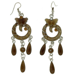 Silver-Tone & Brown Metal Dangle-Earrings