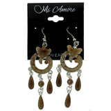 Silver-Tone & Brown Metal Dangle-Earrings