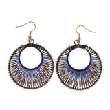 Blue & Gold-Tone Colored Fabric Dangle-Earrings With Bead Accents #LQE1901
