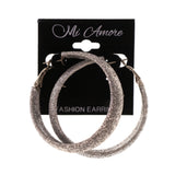 Glitter Sparkle Hoop-Earrings Silver-Tone Color #LQE1902