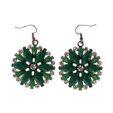 Green & Silver-Tone Colored Metal Dangle-Earrings With Crystal Accents #LQE1903