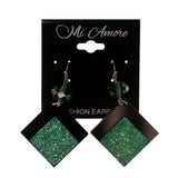 Green & Black Colored Acrylic Dangle-Earrings With Bead Accents #LQE1904