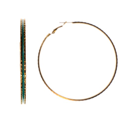 Gold-Tone & Green Colored Metal Hoop-Earrings #LQE1925