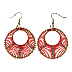 Red & Gold-Tone Colored Fabric Dangle-Earrings With Crystal Accents #LQE1929