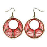 Red & Gold-Tone Colored Fabric Dangle-Earrings With Crystal Accents #LQE1929