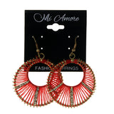 Red & Gold-Tone Colored Fabric Dangle-Earrings With Crystal Accents #LQE1929