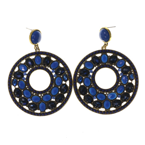 Blue & Gold-Tone Metal -Dangle-Earrings Crystal Accents #LQE1935