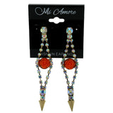 Metal Dangle-Earrings With Crystal Accents Orange & Gold-Tone