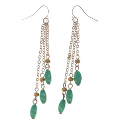 Silver-Tone & Green Colored Metal Dangle-Earrings With Bead Accents #LQE1947