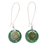 Green & Silver-Tone Colored Metal Dangle-Earrings With Crystal Accents #LQE1948