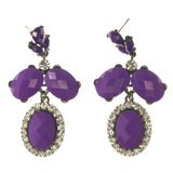 Purple & Silver-Tone Acrylic -Dangle-Earrings Crystal Accents #LQE1949