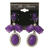 Purple & Silver-Tone Acrylic -Dangle-Earrings Crystal Accents #LQE1949