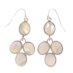 Silver-Tone & White Colored Metal Dangle-Earrings With Stone Accents #LQE1951