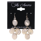 Silver-Tone & White Colored Metal Dangle-Earrings With Stone Accents #LQE1951