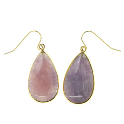 Purple & Gold-Tone Colored Metal Dangle-Earrings With Stone Accents #LQE1953